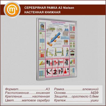 Багетная настенная рамка «Nielsen» А3 формата, книжная, матовое серебро