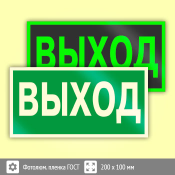 Знак E22 «Указатель выхода» (фотолюминесцентная пленка ГОСТ 34428-2018, 200х100 мм)